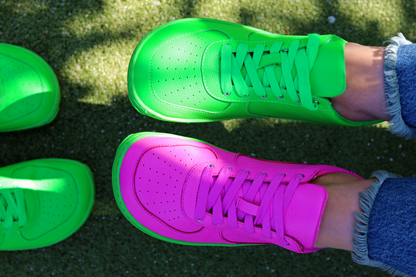 MIX AND MATCH PINK AND GREEN SNEAKERS ON JEWELCHIC'S LEGS