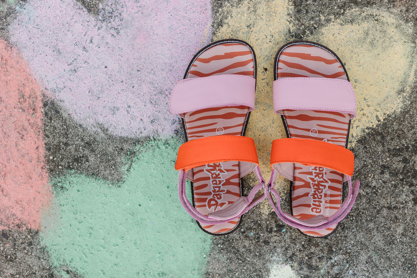 SO WILD SAFARI SANDALS FROM ABOVE ON COLOURFUL CHALK HEARTS